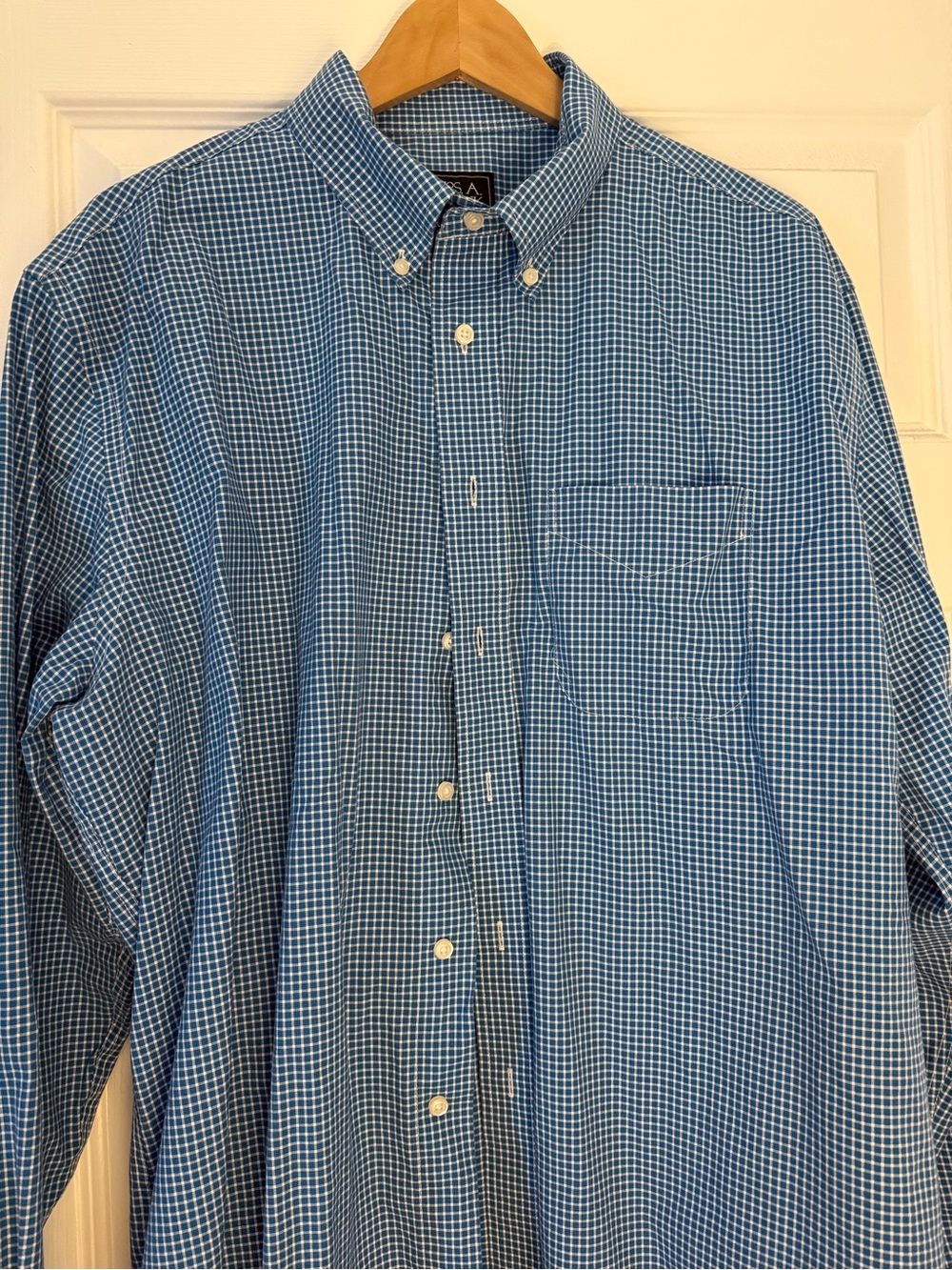 Jos. A. Bank Traveler Tailored Fit Blue Mini-Check Button-Down Shirt